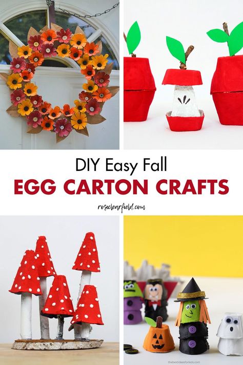 A round-up of 15 easy DIY fall egg carton crafts! Simple recycled autumn projects for kids and adults alike, including Halloween and Thanksgiving projects. There are tutorials for apples, foxes, acorns, pumpkins, mushrooms, spiders, monsters, turkeys, wreaths, and more. #eggcartoncrafts #fallcrafts #autumncrafts #recycledcrafts September Crafts For Kids, Toadstool Craft, September Crafts, Mushroom Crafts, Spider Crafts, Thanksgiving Projects, Fun Fall Crafts, Apple Craft, Non Toy Gifts