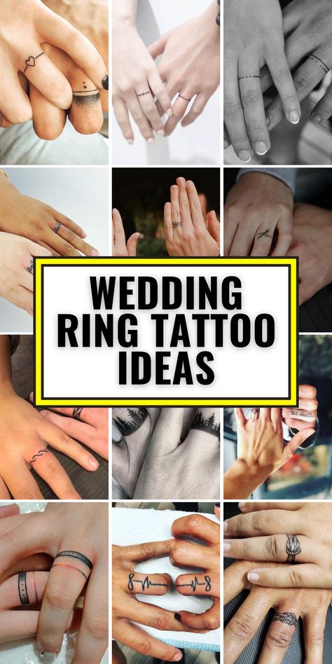 Unique Wedding Ring Tattoo Ideas for Couples: Elegant, Simple, and Meaningful Designs Matching Wedding Finger Tattoos, Compass Ring Tattoo, I Love You More Tattoo Couple, Woman Ring Tattoo, Harry Potter Ring Tattoo, Small Couple Tattoos Marriage Ring Finger, Manly Couple Tattoos, Women’s Tattoo Wedding Ring, King Of Hearts Finger Tattoo