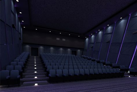 First IMAX cinema in Bahamas and the biggest in this part of the world. The client was looking for a different approach for the new cinema, with a creative plan that process on the communication space and articulate the different cinema rooms from it. Imax Cinema, Cinema Rooms, Theatre Hall, Auditorium Design, Theatre Inspiration, Cinema Design, Theatre Interior, New Cinema, Hall Interior Design