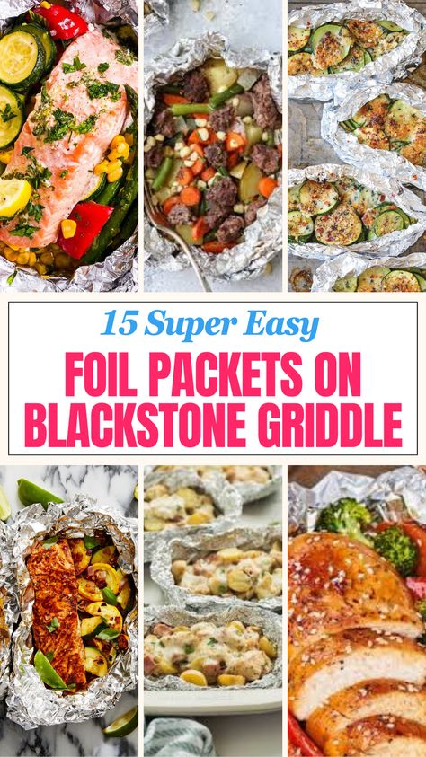 Try these easy and quick foil packet meals on Blackstone Grill. 
These foil packets are perfect for dinner, lunch, or any camping meal this summer. You have many options to choose from potato foil packet, salmon, chicken, fish, veggies and many more. Foil Packets On Blackstone Griddle, Blackstone Foil Packets, Blackstone Grill Fish Recipes, Blackstone Grill Meal Prep, Blackstone Meals For Camping, Meals On Blackstone, Meals On Blackstone Griddle, Blackstone Grill Recipes Easy, Easy Blackstone Dinner Ideas