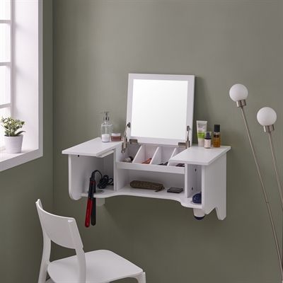 Boston Loft Furnishings Shelf ATG0957 Blissy Wall Mount Ledge w/ Vanity Mirror Organizing Makeup, Makeup Vanity Storage, Muebles Shabby Chic, White Makeup Vanity, Compact Vanity, Accessories Styling, Dekorasi Kamar Tidur, Wall Mounted Vanity, Busy Day