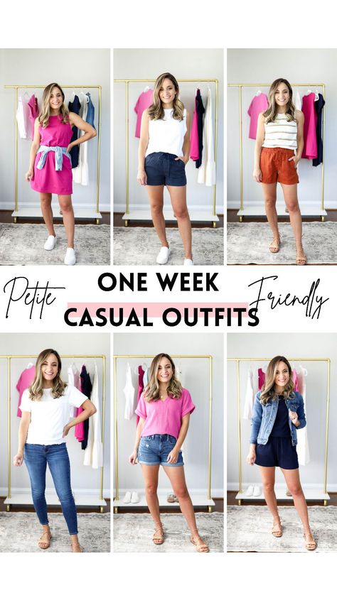 Petite friendly casual summer outfits via pumps and push-ups blog | petite fashion | casual summer outfits Theme Park Outfit Summer, Petite Outfits Casual, Petite Fashion Casual, Petite Summer Outfits, Theme Park Outfits, Summer Teacher Outfits, Summer Outfits Aesthetic, Korean Summer Outfits, Summer Outfits Women Over 40