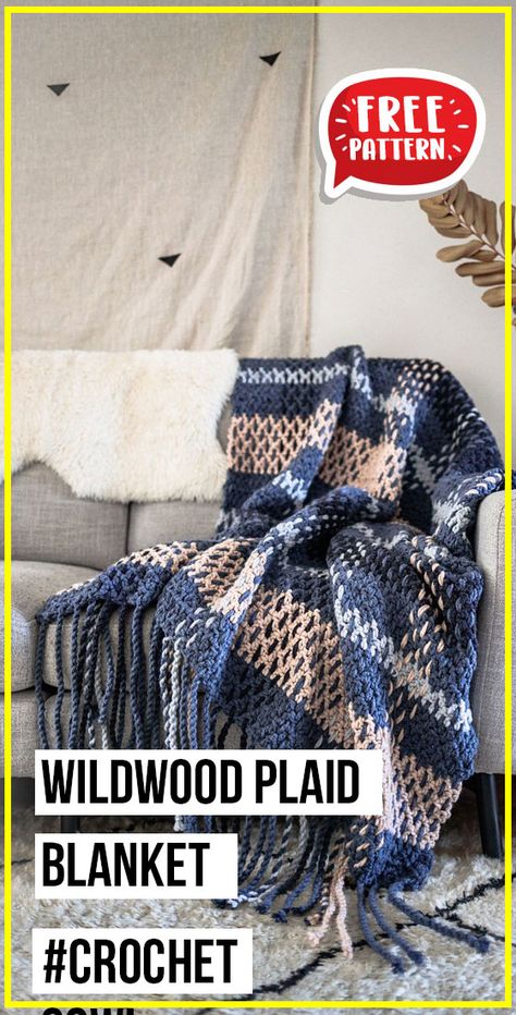 Wildwood Plaid Blanket, Plaid Crochet Blanket Pattern Free, Crochet Plaid Blanket Pattern Free, Crochet Plaid Blanket, Cape Diy, Crochet A Blanket, Crochet Plaid, Plaid Crochet, Crochet Knit Blanket