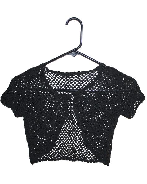 Crocheted Black Womens Bolero- one size fits most - 11.5" x 14" $10.00 at https://www.facebook.com/kuyajers Knitted Clothes For Women, Knitted Clothes, Crochet Bolero, Black Crochet, Knit Outfit, Hand Crochet, Crop Tops, Crochet, Women's Top