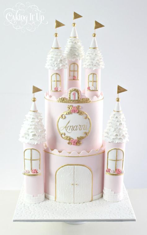 Regal Princess Castle Cake - Cake by Caking It Up Pink Castle Cake, Flori Fondant, Castle Cakes, Castle Birthday Cakes, Princess Castle Cake, Disney Princess Cake, Princess Theme Birthday, Princess Birthday Cake, Pink Castle