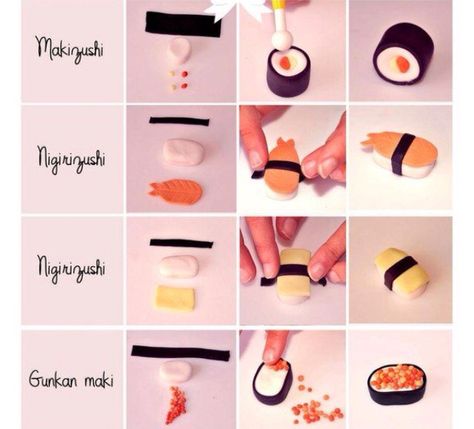 Clay sushi Crea Fimo, Polymer Clay Kawaii, ดินปั้น Polymer Clay, Tanah Liat, Polymer Clay Diy, Cute Polymer Clay, Polymer Clay Miniatures, Clay Food, Clay Miniatures