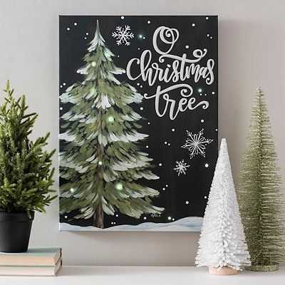 home painting Add a dash of winter chill to your home with this O Christmas Tree LED Canvas Art Prin Wooden Box Drawing, Wooden Art Box, Diy Christmas Canvas, Watercolor Cakes, Snow Covered Christmas Trees, Box Drawing, Drawing Kit, O Christmas Tree, Red Christmas Decor