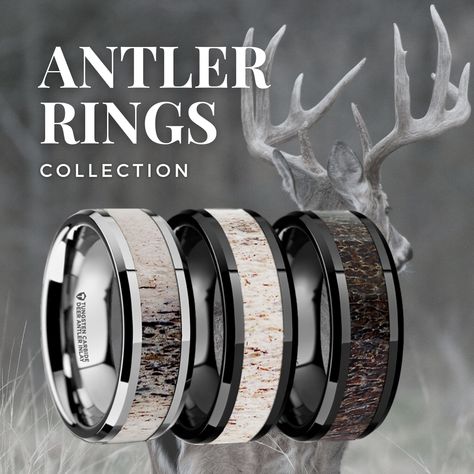 Hunting Wedding Rings For Men, Antler Wedding Rings For Men, Deer Antler Ring Wedding Men, Elopement Essentials, Antler Rings For Men, Men’s Wedding Rings, Mens Deer Antler Ring, Deer Antler Rings, Deer Antler Wedding Rings