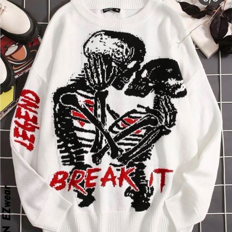 Oversized Graphic Sweater, Skeleton Sweater, Shein Clothing Outfit, Clothes Sweater, Plus Size Pullover, Y2k Long Sleeve, Winter Styles, Couples Sweatshirts, Pullover Outfit