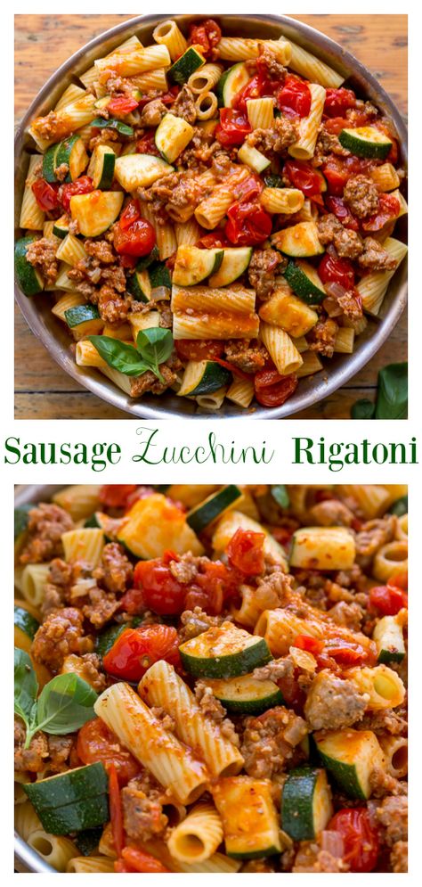 Pasta Recipes Rigatoni, Rigatoni With Sausage, Zucchini Pasta Recipes, Tomatoes And Zucchini, Weeknight Pasta, Zucchini Pasta, Pasta Lover, Health Dinner, Healthy Pasta Recipes