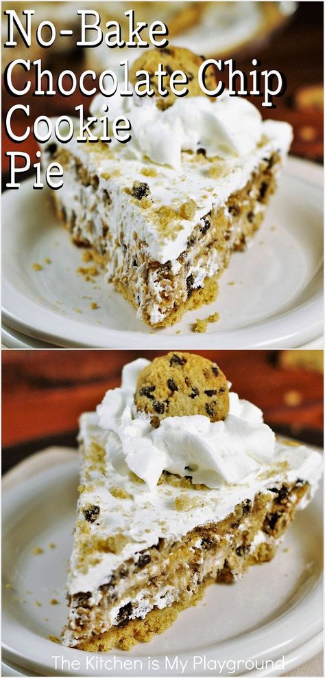 Slice of Easy No-Bake Chocolate Chip Cookie Pie Desserts Aesthetic, Chocolate Chip Cookie Pie, Desserts With Chocolate Chips, Chocolate Chip Pie, Cookie Deserts, Chilled Desserts, Easy Pie Recipes, Chips Ahoy, Cold Desserts