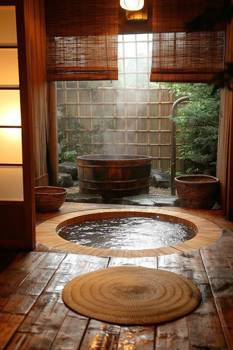 Japanese Style Bathroom Ideas - Remodr Traditional Japanese Bath House, Ryokan Interior Japanese Style, Japanese Wooden Bathtub, Shower Room Inspiration, Onsen Bathroom Japanese Style, Japanese Onsen Design, Japanese Onsen Bathroom, Japanese Style Bathroom Wet Rooms, Japanese Spa Design