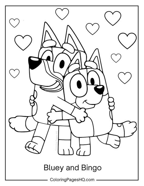 Bluey and Bingo hugging Bluey Coloring Pages, Printable Bluey, Super Mario Coloring Pages, Rose Coloring Pages, Birthday Coloring Pages, Barbie Coloring, Barbie Coloring Pages, Spring Coloring Pages, Pokemon Coloring Pages