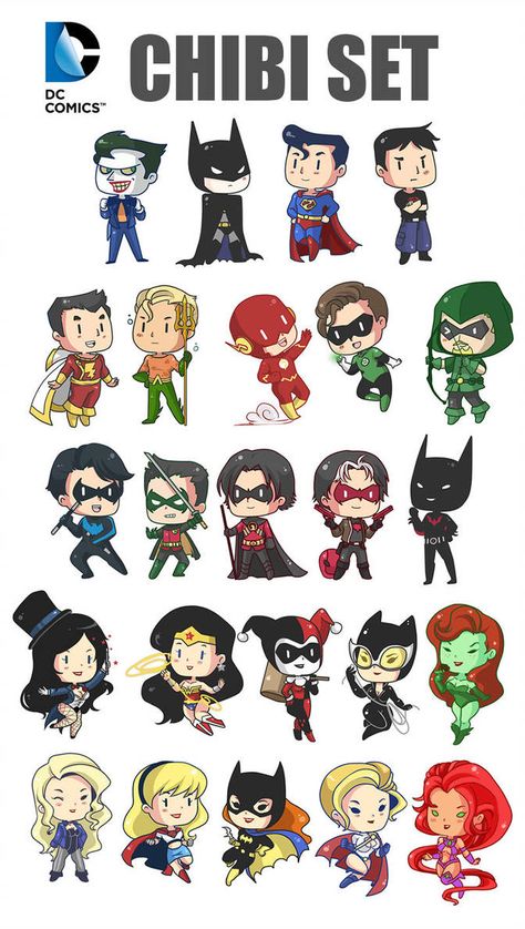 DC CHIBI SET by SiliceB Green Lantern Green Arrow, Aqua Man, Joker Batman, Univers Dc, Red Robin, Batman Superman, Black Canary, Detective Comics, Green Arrow