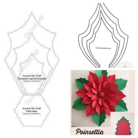 Poinsettia Paper Flowers Template, Mini Christmas Ornaments, Paper Flower Patterns, Paper Flower Decor, Office Christmas Decorations, Diy Christmas Decorations Easy, Christmas School, Poinsettia Flower, Paper Flowers Craft