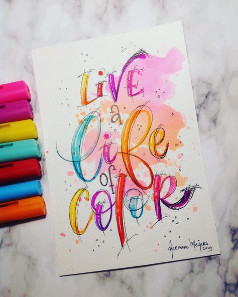 Hermine Meijers Art on Instagram: “Day 28 of the challenge We love to letter, 'Live a life of color'🌈😁🖌🎨 #welovetoletter  @letteringbykaren  @theprettinessproject…” Life Is Art, Art Live, The Challenge, Life Is Beautiful, Live For Yourself, Our Love, Color Me, Life Is, Calligraphy