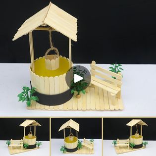 Things To Make Out Of Popsicle Sticks, Popsicle Sticks Diy, Popsicle House, Popsicle Stick Crafts For Adults, Stick House, Sticks Diy, Pooja Decoration, Ideas Navideñas, Diy Popsicle