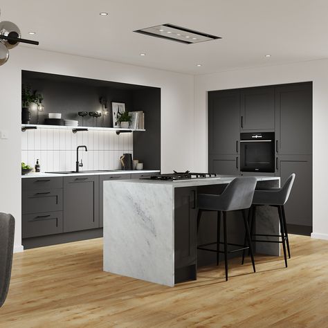 Create a fresh new look and transform your existing kitchen units with our range of replacement cupboard doors, trims, plinths and panels.Available in five beautiful colours, the Homebase Classic Shaker doors add a modern twist to a traditional style. Delicately finished, the Classic Shaker range has an on-trend soft-touch matt finish, ready to turn any kitchen in to a luxury space in the home.What's included?2 x 597mm kitchen cabinet larder doorNot included:HandlesHingesCarcassShop our range of HandlesPlease note - not all kitchen cabinets are the same size (particularly the height) so please check the sizes of our doors before buying. For fitting to non-Homebase kitchen cabinets, we recommend measuring your existing cabinet doors to ensure your selected replacement doors will fit. Where Glass Kitchen Cabinet, Grey Shaker Cabinets, Gloss Kitchen Cabinets, Glass Kitchen Cabinet Doors, White Gloss Kitchen, Fitted Cabinets, Kitchen Larder, Painted Paneling Walls, Shaker Kitchen Cabinets