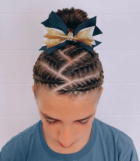 17 Gymnastics Hairstyles That'll Make You Flip – HairstyleCamp Tumbling Hairstyles Gymnastics, Gymnastic Competition Hair, Gymnastics Meet Hair Buns, Cheerleading Competition Hair, Hairstyle For Gymnastics, Gymnastics Hairstyles For Practice, Hairstyles For Cheerleaders, Girls Gymnastics Hair, Hairstyles For Competition