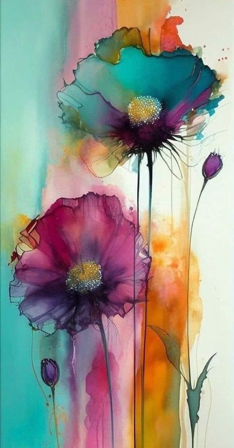 Abstract Watercolor Art Ideas, Abstract Flowers Painting, Contemporary Painting Ideas, Flower Art Painting Abstract, Colorful Art Ideas, Abstract Watercolor Flowers, Pop Art Flowers, Abstract Watercolor Paintings, Contemporary Watercolor Art