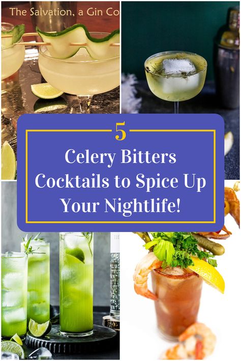 Collage of 4 celery bitters cocktails. Bitters Cocktail Recipes, Unique Cocktail Recipes, Cocktail Bitters, Thirsty Thursday, Delicious Drinks, Gin Cocktails, Cocktail Recipe, Cocktail Hour, Mixology