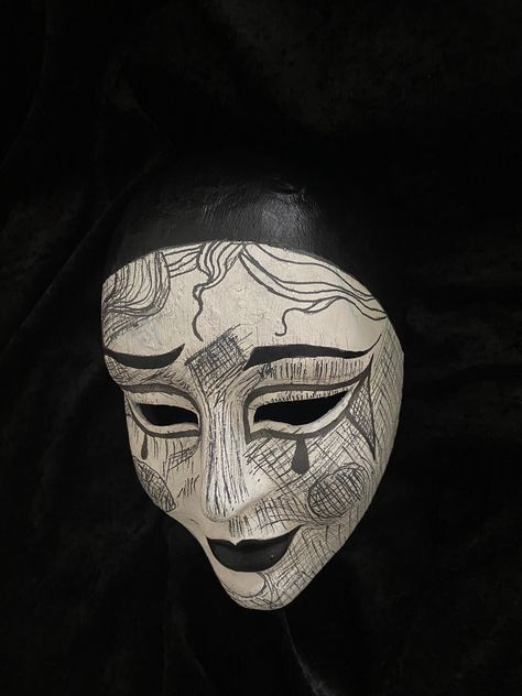 DO NOT FORGET TO WRITE DOWN YOUR PHONE NUMBER, IT IS NECESSARY FOR THE DELIVERY. Pierrot's Face Original Venetian Handmade mask Ideal For Halloween Party and decor. Pierrot's character is the sad clown, pining for the love of Columbine. Columbine often breaks the naive and idealistic Pierrot's heart. Unlike many characters in the Commedia dell'Arte, Pierrot has weathered the centuries well, followed and defended by artistic movements such as romanticism, symbolism, and even modernism. Our masks Evil Mask Design, Paper Mache Clown Mask, Commedia Dell'arte Masks, Creepy Mask Ideas, Clown Mask Aesthetic, Aesthetic Mask Design, Halloween Masks Scary, Venetian Masks Art, Clown Masks