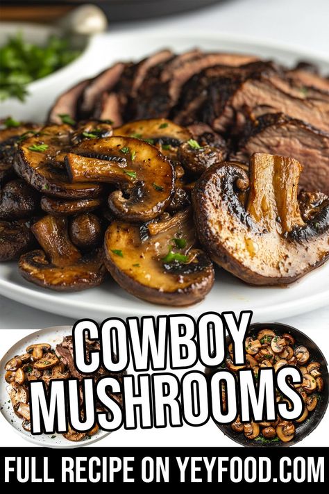 Cowboy Mushrooms Mushroom Recipes Steak, Sliced White Mushroom Recipes, Cowboy Mushrooms Recipe, Blackstone Mushrooms, Cooking Mushrooms On The Stove, Mushroom Potatoes Recipes, Grilled Mushroom Recipes, Loaded Mushrooms, Beech Mushroom Recipe