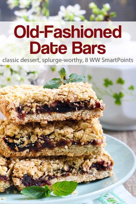 Old Fashioned Date Bars Recipe, Date Bars Recipe, Date Recipes Desserts, Recipe With Oats, Date Bar, Date Bars, Date Recipes, Ww Desserts, Oat Bars