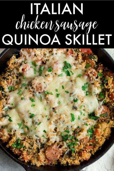 Sausage Quinoa, Healthy Sausage Recipes, Quinoa Skillet, Sausage Italian, Dinner With Chicken, Chicken Sausage Recipes, Italian Seasonings, Sausage Dinner, Quinoa Spinach