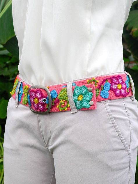 Hand embroidered belt floral colorful pink, hand embroidered belts, womens belts, floral ethnic belt Embroidered Belts, Hand Bags Ideas, Embroidery Belt, Womens Belts, Crochet Belt, Hand Bags For Women, Bags Ideas, Mexican Embroidery, Embroidered Belt