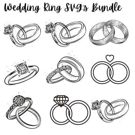 Cartoon Wedding Ring, Ring Doodle, Engagement Rings Drawing, Engagement Ring Drawing, Rings Drawing, Wedding Ring Illustration, Interlocking Wedding Rings, Marriage Tattoos, Wedding Ring Clipart