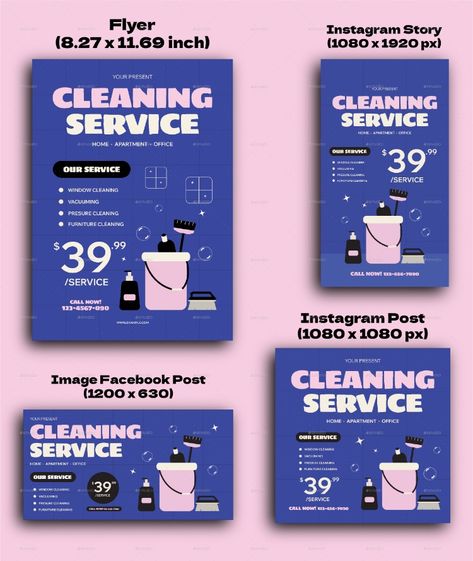 Blue Flat Cleaning Service Flyer Set Flyer Design Cleaning Services, Cleaning Flyer Ideas, Cleaning Flyer Design, Cleaning Services Flyer, Building Cleaning Services, Company Brochure Design, Cleaning Flyers, Cleaning Service Flyer, Graphisme Design