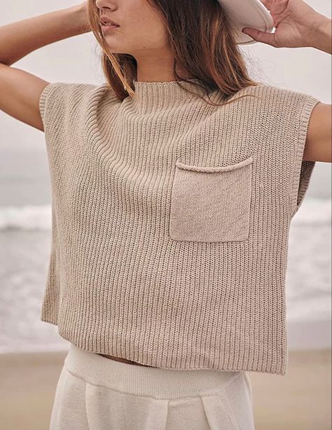 #ad #freepeople #freepeopledupe #dupe #summervibes #summerstyle Tank Top Pattern, Sweater Vest Women, Sleeveless Pullover, Vest Fashion, Knitting Women Sweater, Solid Clothes, Sweater Set, Knit Vest, Two Piece Outfit