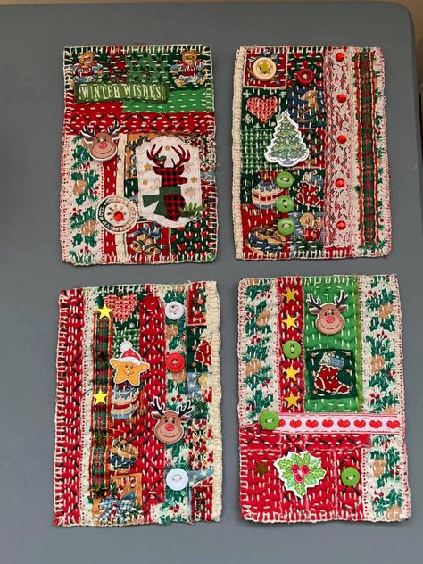 Crumb Quilting, Patchwork Trends, Crumb Quilt, Simple Hand Embroidery Patterns, Scrap Fabric Crafts, Scrap Fabric Projects, Christmas Collage, Fabric Postcards, Fabric Cards