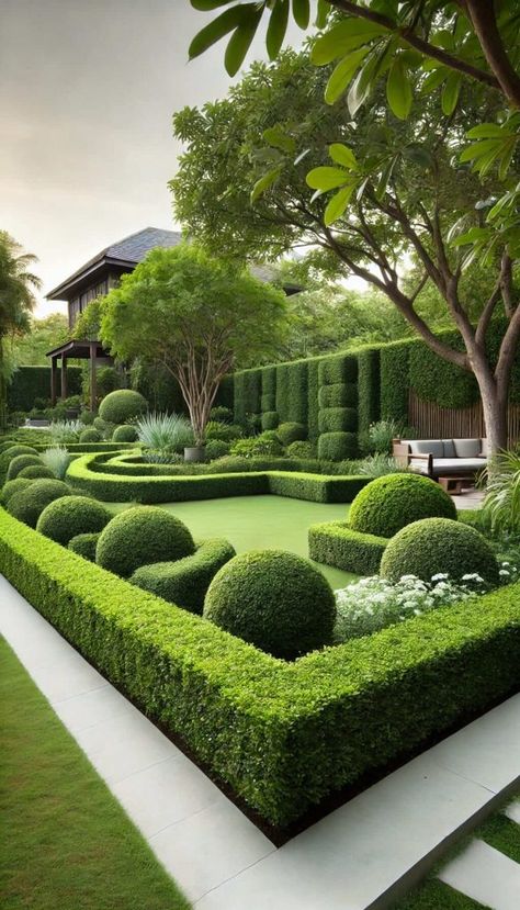 25 Innovative Modern Garden Edging Ideas for a Standout Landscape 52 Patio Walls, Hedges Landscaping, France Garden, Boxwood Landscaping, Williamsburg Christmas, Garden Edging Ideas, Exotic Homes, Garden Hedges, Front Garden Landscape