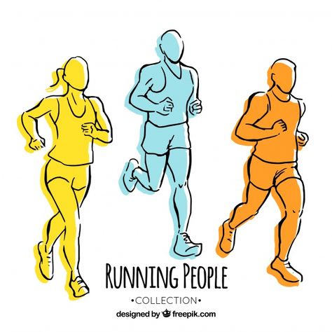 Three colored hand drawn runners  Free Vector Runner Sketch, Runner Drawing, Running Man Logo, Running Vector, Female Runner, Sports Illustrated Models, Workout Posters, Sports Flyer, People Running