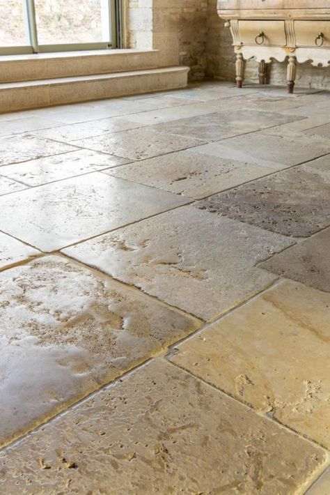 Antique Stone Flooring, French Limestone Floor, Stone Tile Flooring, Reclaimed Flooring, French Limestone, Travertine Floors, Limestone Flooring, Stone Bathroom, Natural Stone Flooring