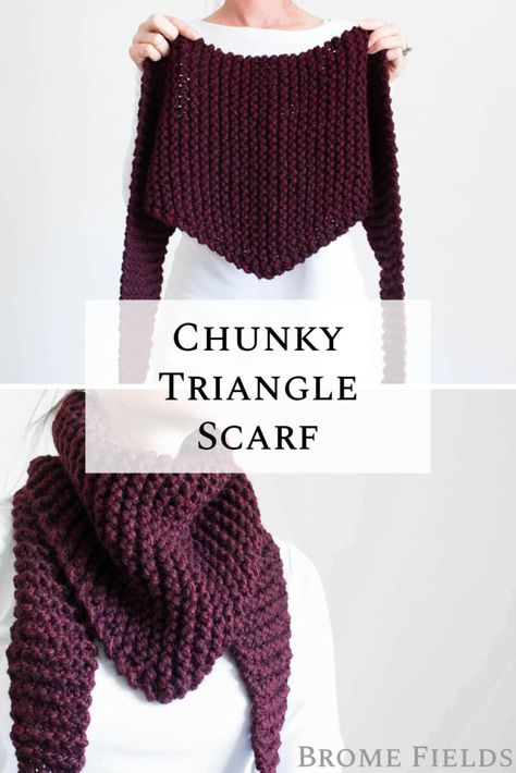 Knit Triangle Scarf Pattern Bias Knit Scarf Pattern Free, Triangle Knitted Scarf Free Pattern, Easy Knit Triangle Shawl Free Pattern, How To Knit A Triangle, Crochet Triangle Scarf Pattern Free, Triangle Scarf Knitting Pattern, Geek Knitting, Knitted Triangle Scarf, Knit Triangle Scarf