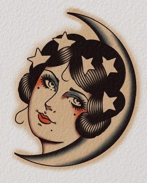 Traditional Tattoo Woman Face, Pluto Tattoo, Traditional Tattoo Illustration, Traditional Tattoo Girls, Traditional Back Tattoo, Traditional Tattoo Woman, Americana Tattoo, Tennessee Waltz, Face Tattoos For Women