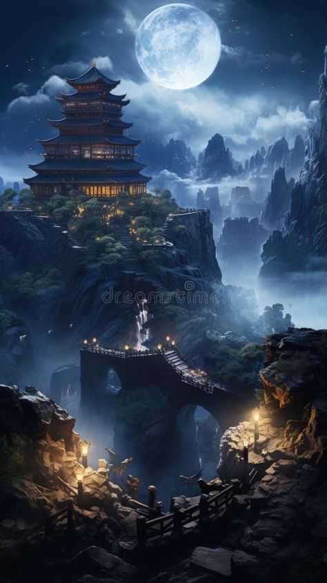 Ancient village of China, beautiful scene, scenery landscape, Chinese lanterns authentic architecture, houses, mystical royalty free stock image Ancient Chinese Village Art, Chinese Fantasy Art Landscape, Ancient Wallpaper, Ancient China Art, Chinese Village, Lantern Drawing, Chinese Mountains, Chinese Places, Ancient Chinese Architecture