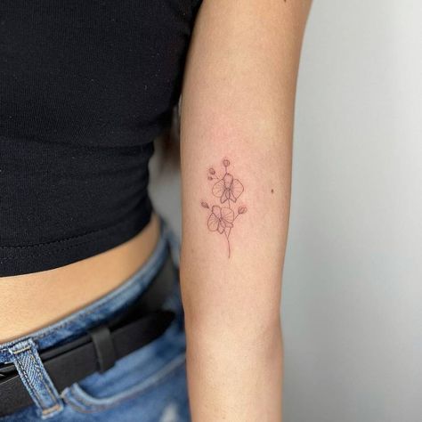 Orchid Tattoo Dainty, Cute Orchid Tattoo, Fine Line Orchid Tattoo Small, Dainty Orchid Tattoo, Orchid Fine Line Tattoo, Orchid Doodle, Orchid Tattoo Minimalist, Orchid Tattoo Small, Line Orchid Tattoo