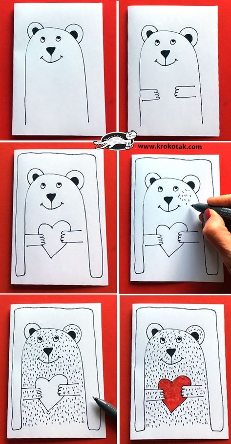 How to draw Valentines Valentines Art Lessons, Art 2nd Grade, Valentine Drawing, Classe D'art, Valentine Art Projects, Valentines Day Drawing, College Dorm Room Decor, Valentine Crafts For Kids, Valentine Projects