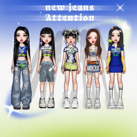 Newjeans Attention Stage Outfit, New Jeans Everskies Outfit, Festival Stage Outfits, Newjeans Attention Outfit Inspired, Attention Stage Outfits, Kpop Everskies Outfits, Attention Outfits New Jeans, Newjeans Outfits Stage, Attention New Jeans Outfit Inspired