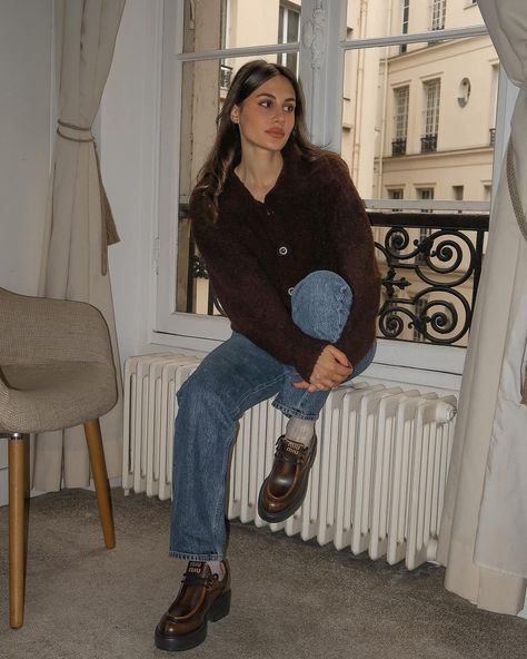 All Posts • Instagram Miu Miu Loafers Outfit, Outfits With Brown Loafers Women, Brown Chunky Loafers Outfit, Loafers Outfit Brown, Loafers Jeans Outfit, Loafers Winter Outfit, Brown Loafers Women, Heel Loafers Outfit, Brown Loafers Outfit