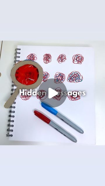 Whitney Berg | Activities for Kids 💕 on Instagram: "HIDDEN MESSAGES 🔎🖍️✨  For todays activity we are revealing hidden messages! You can hide numbers, letters, pictures, or sight words for this activity!! It’s very adaptable!   Here’s what you need: ▪️red cellophane (or plastic red file folder) ▪️cereal box or cardboard box ▪️Glue stick  ▪️blue and red sharpie  ▪️paper   Steps for activity: ▪️trace a magnifying glass & cut out ✂️ ▪️glue red cellophane paper inside magnifying glass ▪️draw pictures with the blue sharpie on a paper  ▪️scribble red sharpie over blue images 🖍️ ▪️use your magnifying glass to reveal the images! 🔎  Want more fun activities like this? Follow @wingitwithwhit for mom hack Mondays, daily activities for kids, and FREE printables every Friday on stories! 💕 ✨ 🎉   D Hidden Letters Activity, Daily Activities For Kids, Hidden Letters, Blue Images, Games To Play With Kids, Preschool Rooms, Hidden Images, Easy Paper Crafts Diy, Alphabet Crafts