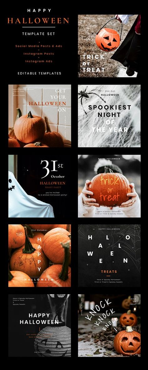 Download premium vector of Halloween vector editable template set for social media posts by Wan about autumn, 31 october, black, celebration, and collection 2764802 Halloween Social Media Post Ideas, Halloween Instagram Templates, Halloween Ads Design, Halloween Templates Instagram, Halloween Banner Design, Halloween Posts Instagram, Halloween Social Media Posts, Halloween Instagram Post, Halloween Poster Design