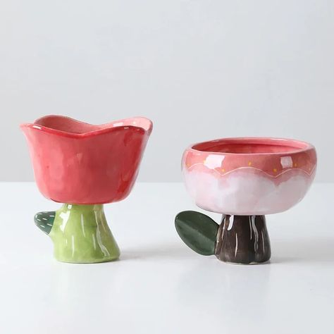 Cutelife Nordic Cute Flower Small Ceramic Mug Coffee Cup Breakfast Dessert Drinking Milk Mug Clay Flower Bowl, Ceramic Ice Cream Bowls, Tea Bowls Ceramic, Clay Bowl Ideas, Ceramic Bowl Ideas, Ceramic Strawberry, Ceramics Bowl, Diy Keramik, Ceramic Dessert