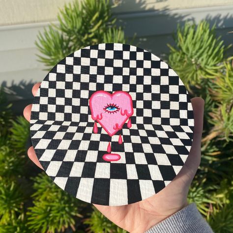 Trippy Record Painting, 3rd Eye Painting, Canvas Eye Painting, Trippy Eye Painting, Trippy Acrylic Painting, Chameleon Terrarium, Vinyl Paintings, Skateboard Deck Art, Eyeball Art