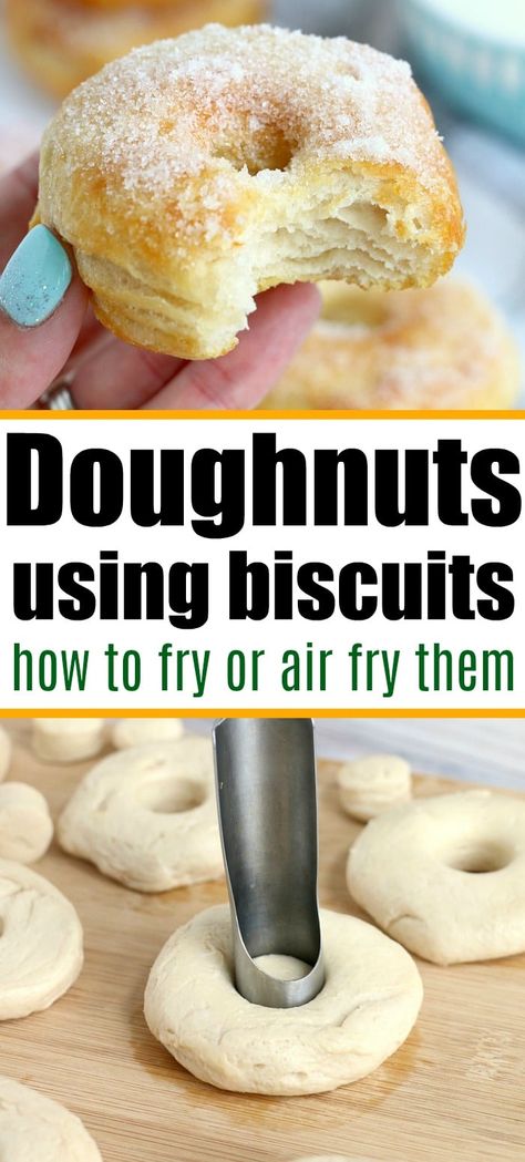 Canned Biscuit Donuts, Air Fry Donuts, Grand Biscuit Recipes, Bits And Bites, Monkey Bread Recipe Easy, Grands Biscuits, Air Fryer Donuts, Biscuit Donuts, Pillsbury Biscuits