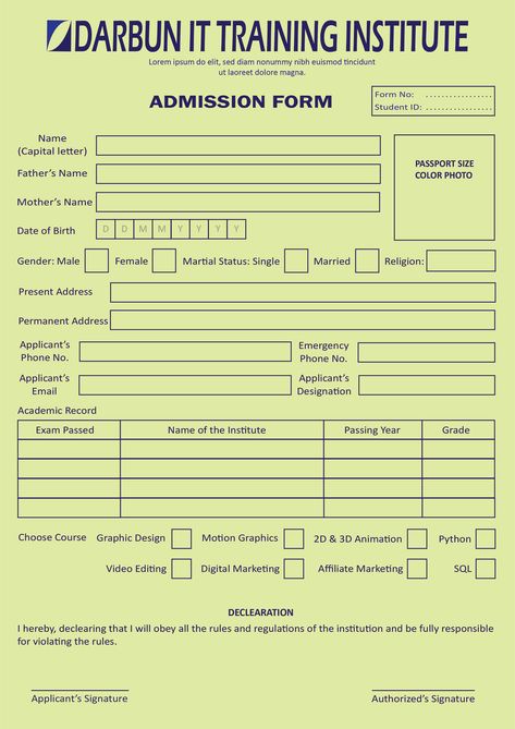 Admission Form on Behance School Forms Templates, Admission Form Design, Admission Form Format, School Admission Form, Form Board, Admission Form, Biodata Format, Student Survey, Bling Bottles